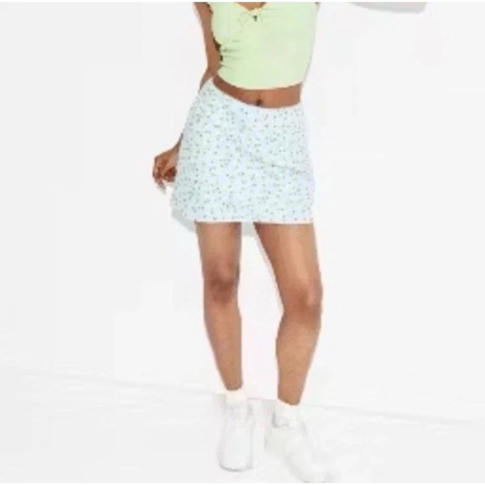 Wild Fable Large Floral Pull On A-Line Mini Skirt Blue Delicate Feminine NEW L - Picture 3 of 14